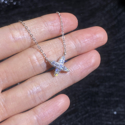 [AM]MODERN X-SHAPE PAVÉ MOISSANITE NECKLACE