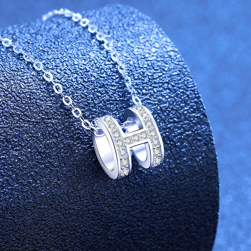 [AM]FULL-PAVE "H" MOISSANITE PENDANT NECKLACE