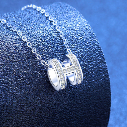 [AM]FULL-PAVE "H" MOISSANITE PENDANT NECKLACE
