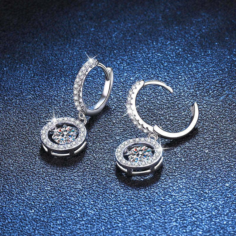 [AM]DANCING MOISSANITE HALO DROP HOOP EARRINGS