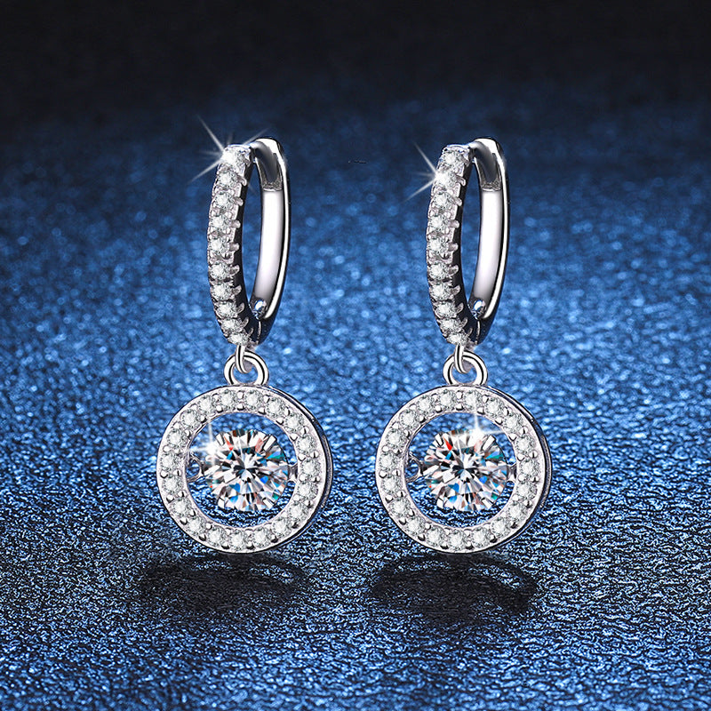 [AM]DANCING MOISSANITE HALO DROP HOOP EARRINGS