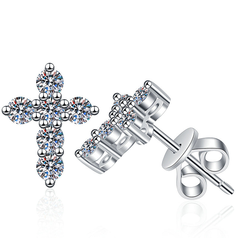 [AM]SPARKLING CROSS MOISSANITE STUD EARRINGS