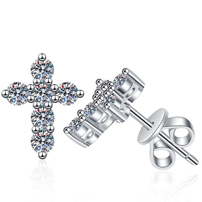 [AM]SPARKLING CROSS MOISSANITE STUD EARRINGS