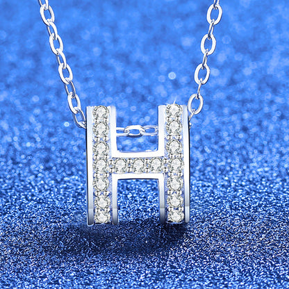 [AM]FULL-PAVE "H" MOISSANITE PENDANT NECKLACE