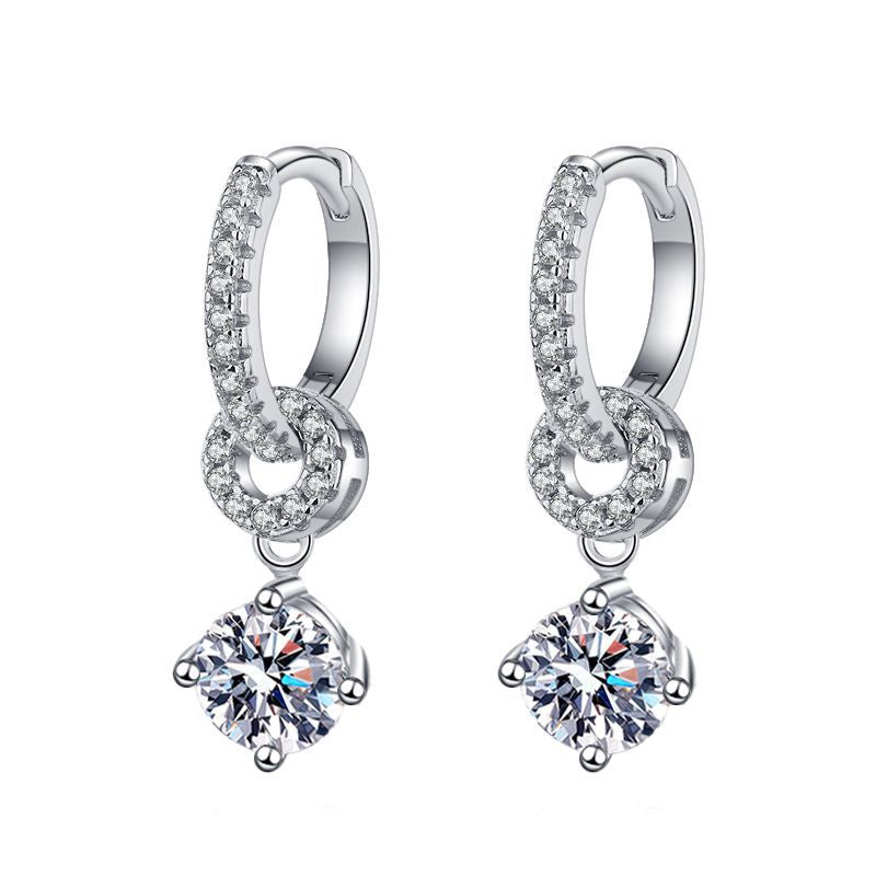 [AM]INTERLOCKING DOUBLE RING MOISSANITE DROP EARRINGS
