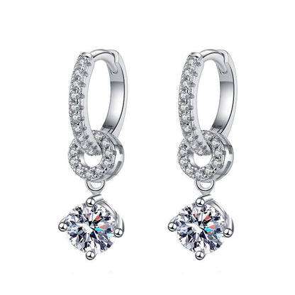 [AM]INTERLOCKING DOUBLE RING MOISSANITE DROP EARRINGS