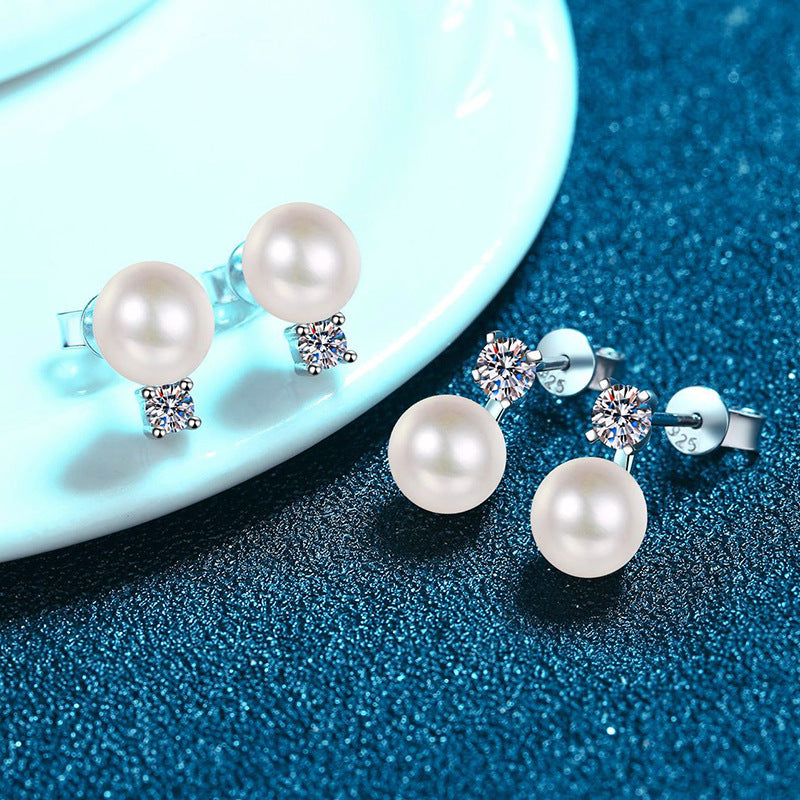 [AM]ELEGANT NATURAL PEARL & MOISSANITE DROP EARRINGS