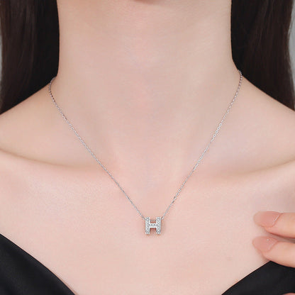 [AM]FULL-PAVE "H" MOISSANITE PENDANT NECKLACE