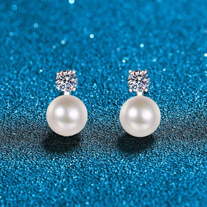 [AM]ELEGANT NATURAL PEARL & MOISSANITE DROP EARRINGS