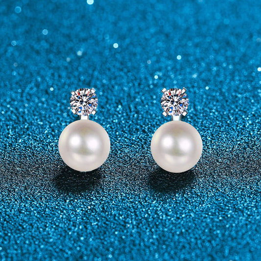 [AM]ELEGANT NATURAL PEARL & MOISSANITE DROP EARRINGS