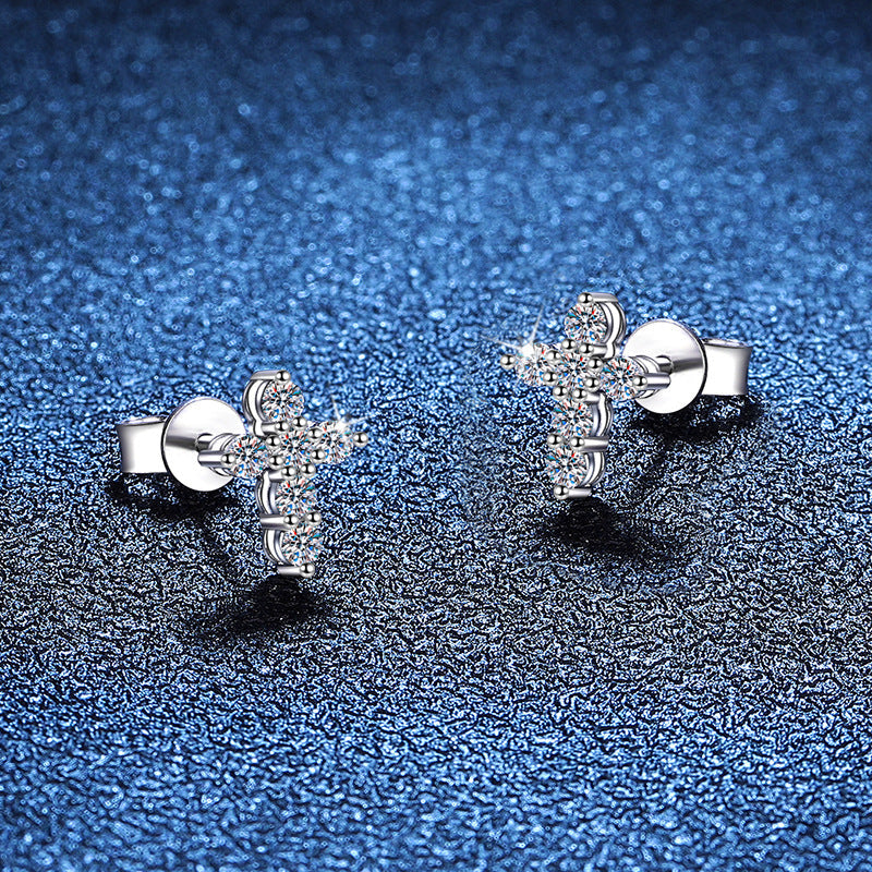 [AM]SPARKLING CROSS MOISSANITE STUD EARRINGS