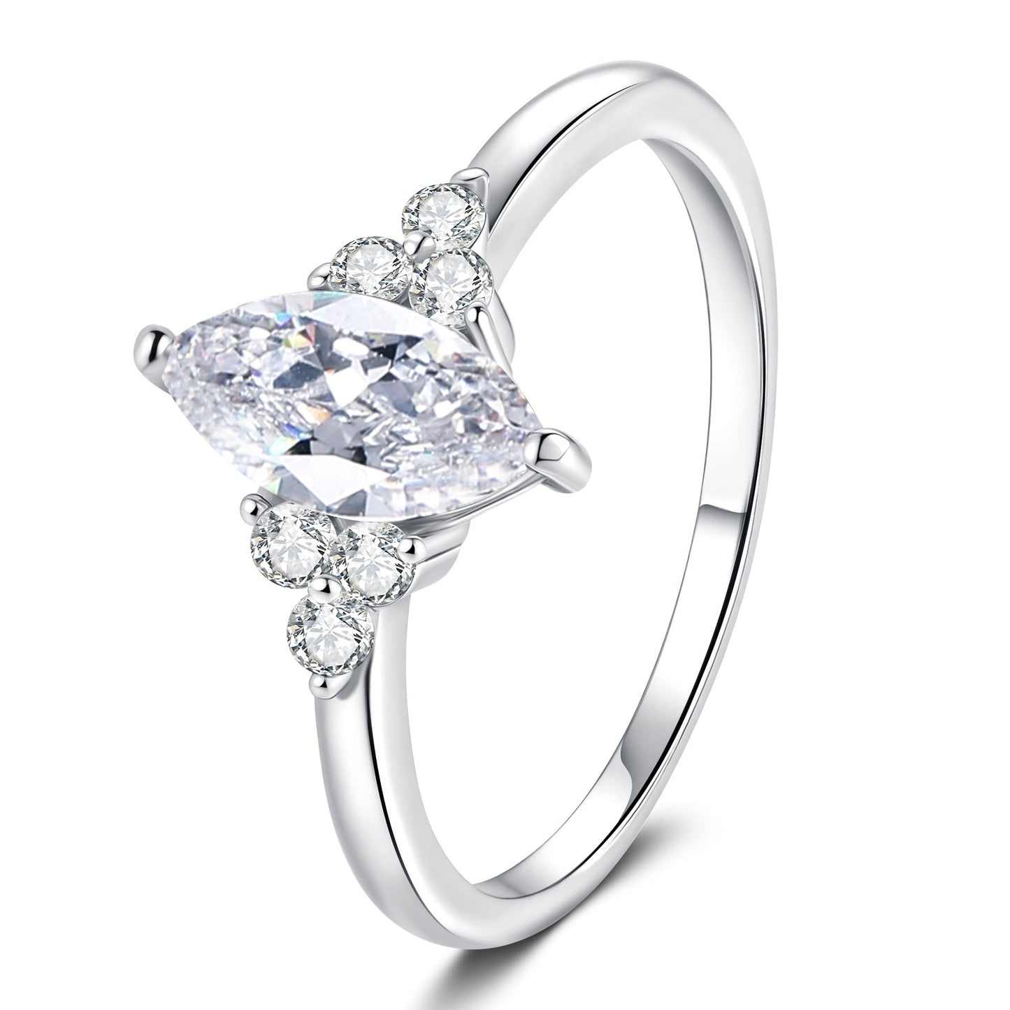 [AM]ELEGANT MARQUISE CUT MOISSANITE RING WITH SIDE ACCENTS