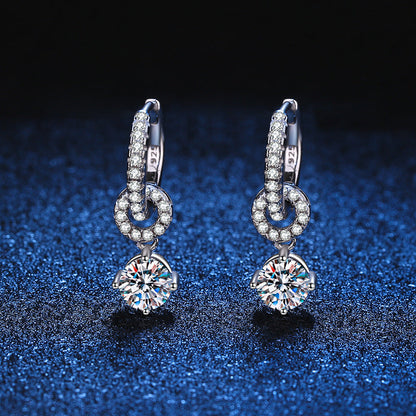 [AM]INTERLOCKING DOUBLE RING MOISSANITE DROP EARRINGS