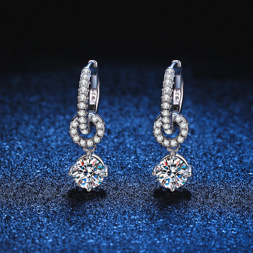 [AM]INTERLOCKING DOUBLE RING MOISSANITE DROP EARRINGS