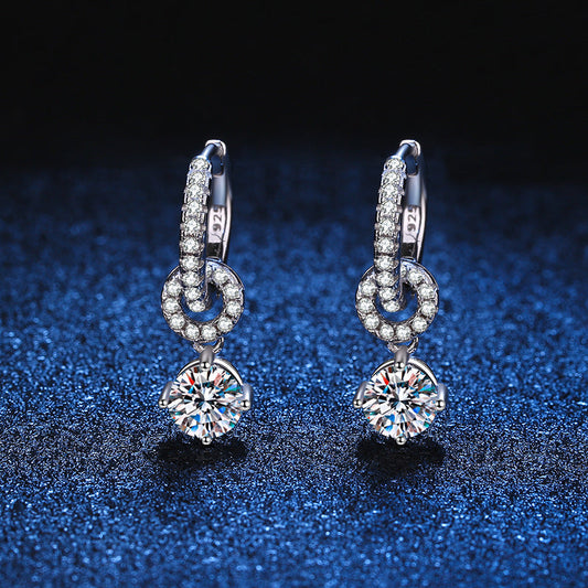 [AM]INTERLOCKING DOUBLE RING MOISSANITE DROP EARRINGS
