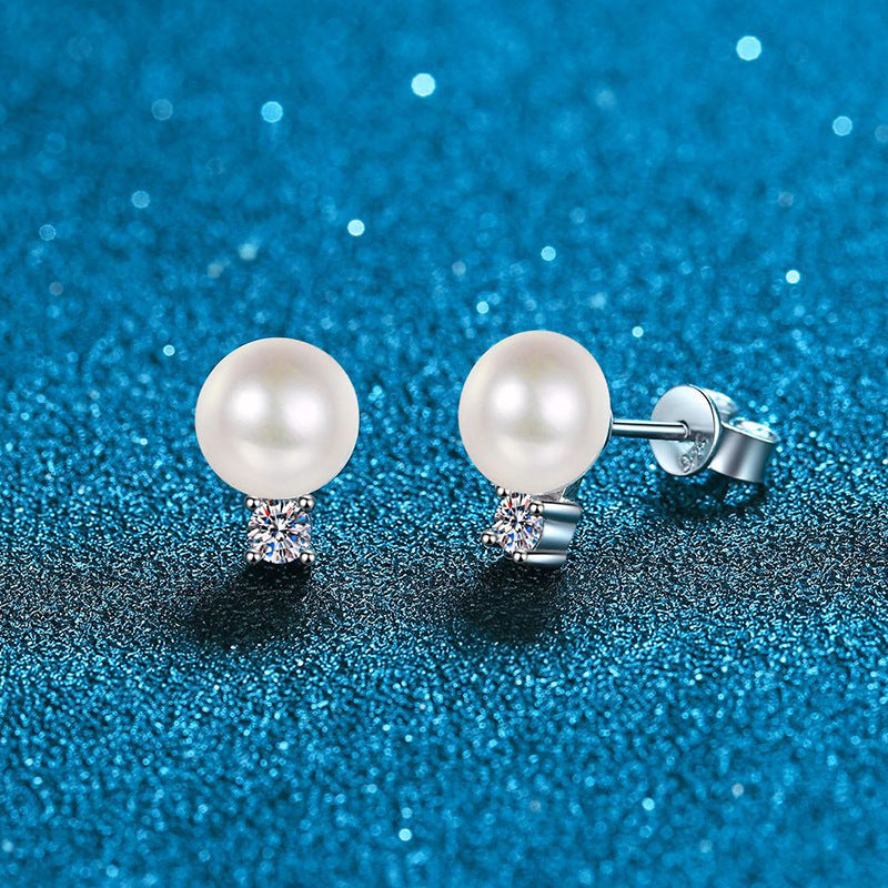 [AM]ELEGANT NATURAL PEARL & MOISSANITE DROP EARRINGS