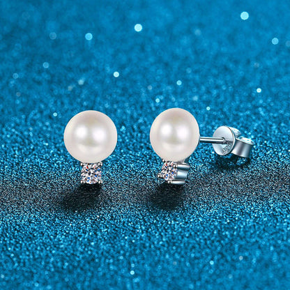 [AM]ELEGANT NATURAL PEARL & MOISSANITE DROP EARRINGS