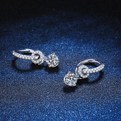 [AM]INTERLOCKING DOUBLE RING MOISSANITE DROP EARRINGS