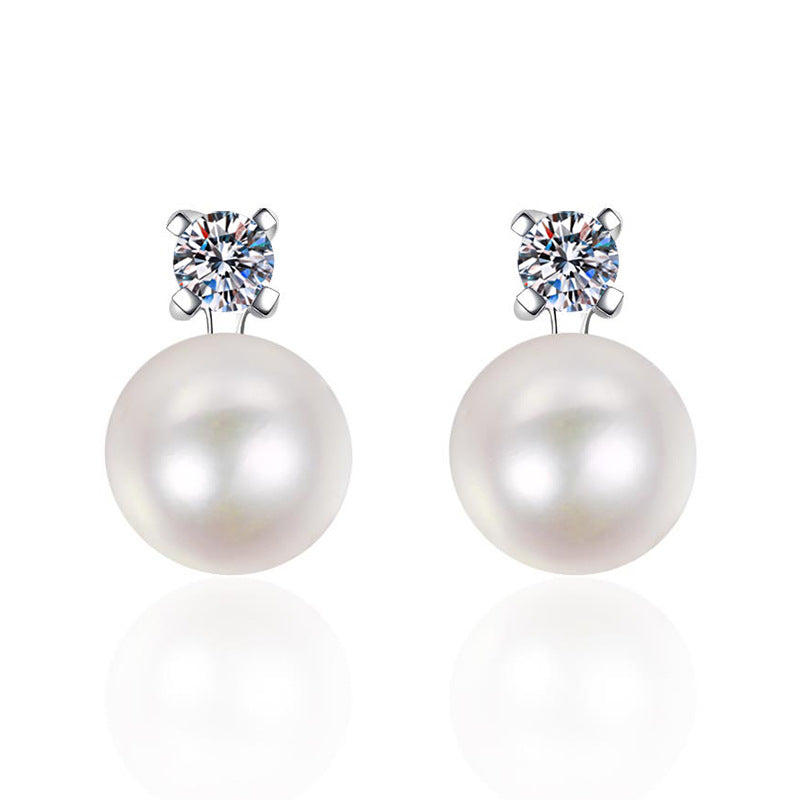[AM]ELEGANT NATURAL PEARL & MOISSANITE DROP EARRINGS