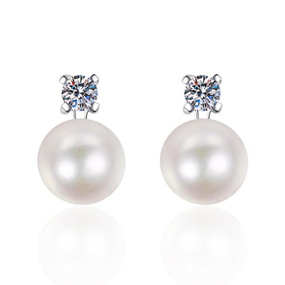 [AM]ELEGANT NATURAL PEARL & MOISSANITE DROP EARRINGS