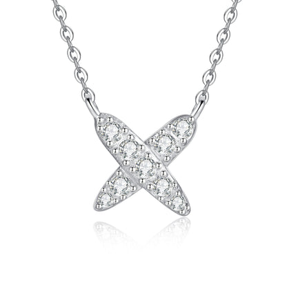 [AM]MODERN X-SHAPE PAVÉ MOISSANITE NECKLACE