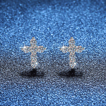 [AM]SPARKLING CROSS MOISSANITE STUD EARRINGS