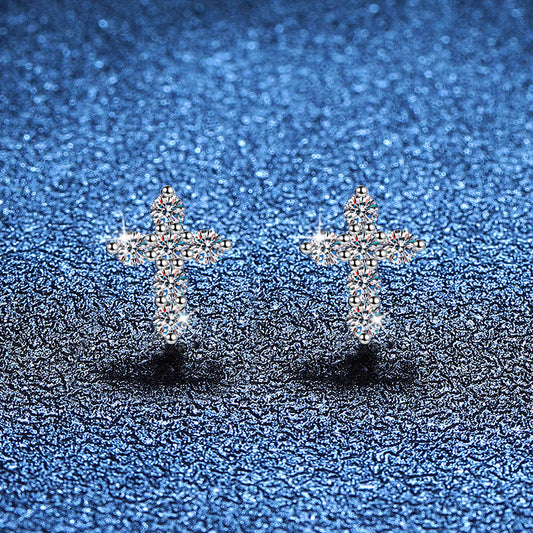 [AM]SPARKLING CROSS MOISSANITE STUD EARRINGS