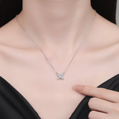 [AM]MODERN X-SHAPE PAVÉ MOISSANITE NECKLACE