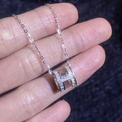 [AM]FULL-PAVE "H" MOISSANITE PENDANT NECKLACE