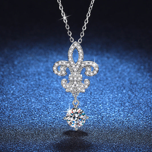 [AM]ROYAL FLEUR-DE-LIS MOISSANITE PENDANT NECKLACE