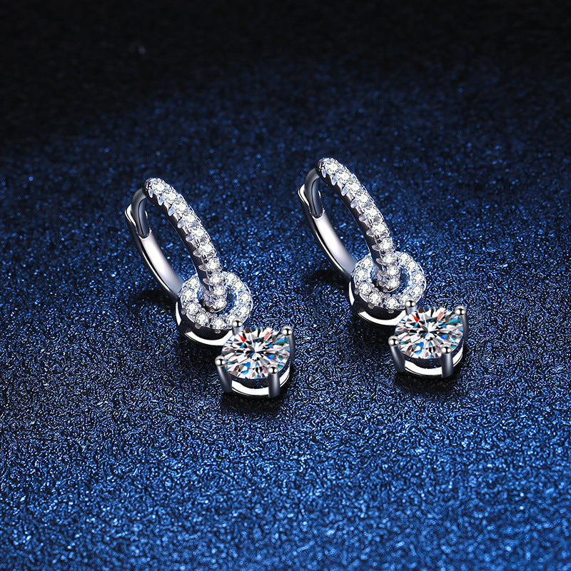 [AM]INTERLOCKING DOUBLE RING MOISSANITE DROP EARRINGS