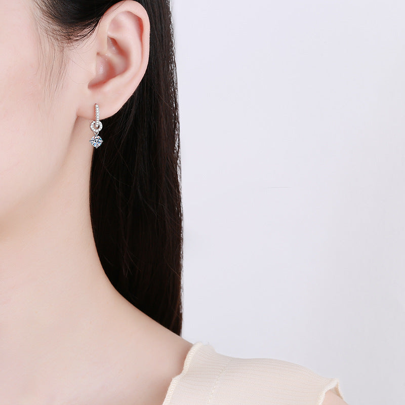 [AM]INTERLOCKING DOUBLE RING MOISSANITE DROP EARRINGS