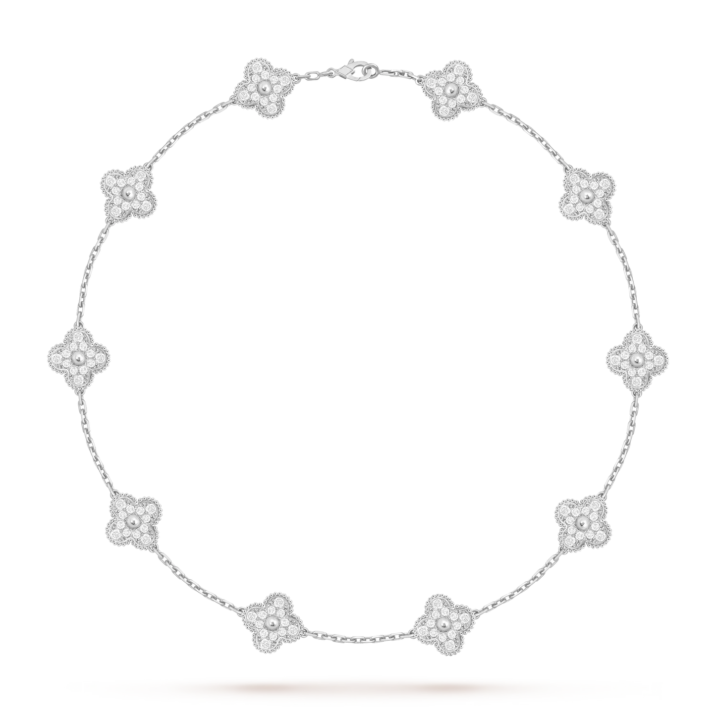 [AM]CLASSIC LUCKY 10-MOTIF CLOVER NECKLACE WHITE GOLD COLLECTION