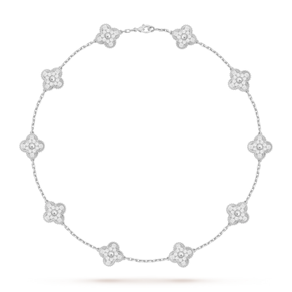 [AM]CLASSIC LUCKY 10-MOTIF CLOVER NECKLACE WHITE GOLD COLLECTION