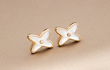 [AM]JEUX DE WHITE MOP ROSE GOLD DIAMOND EARRINGS
