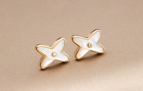 [AM]JEUX DE WHITE MOP ROSE GOLD DIAMOND EARRINGS