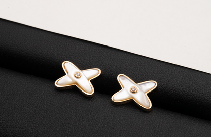 [AM]JEUX DE WHITE MOP ROSE GOLD DIAMOND EARRINGS