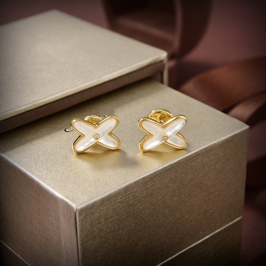 [AM]JEUX DE WHITE MOP GOLD DIAMOND EARRINGS