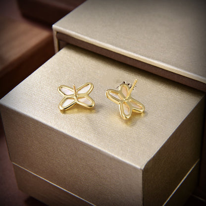 [AM]JEUX DE WHITE MOP GOLD DIAMOND EARRINGS