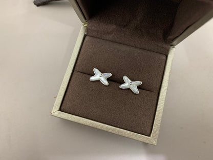 [AM]JEUX DE WHITE MOP SILVER DIAMOND EARRINGS