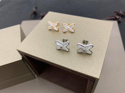 [AM]JEUX DE WHITE MOP SILVER DIAMOND EARRINGS