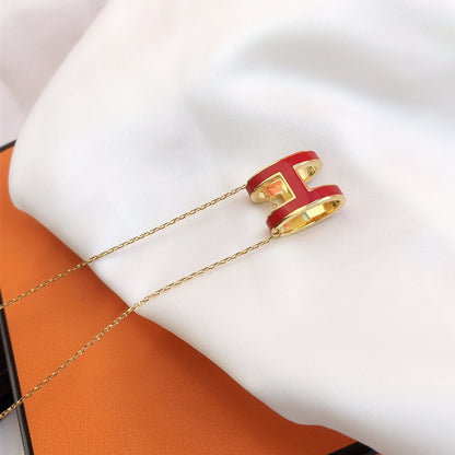 [AM]HM CLIC RED ENAMEL GOLD NECKLACE