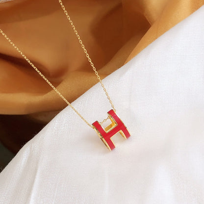 [AM]HM CLIC RED ENAMEL GOLD NECKLACE
