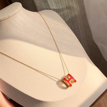 [AM]HM CLIC RED ENAMEL GOLD NECKLACE