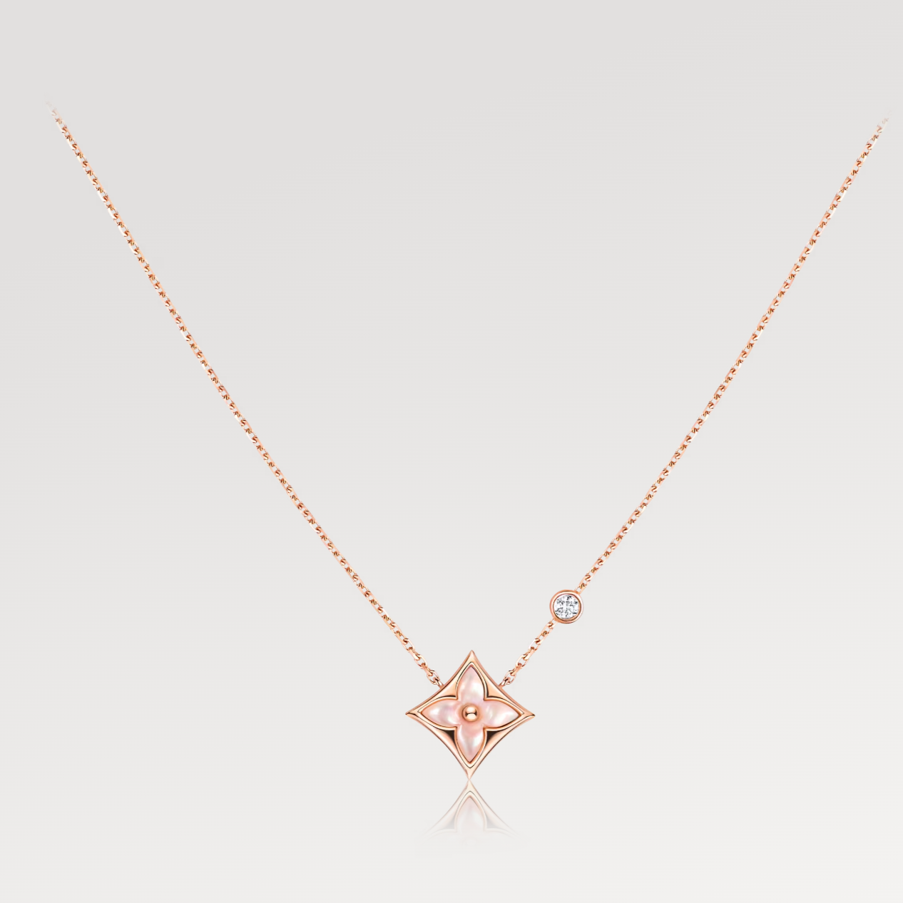 [AM]STAR PINK MOP 1 DIAMOND ROSE GOLD NECKLACE