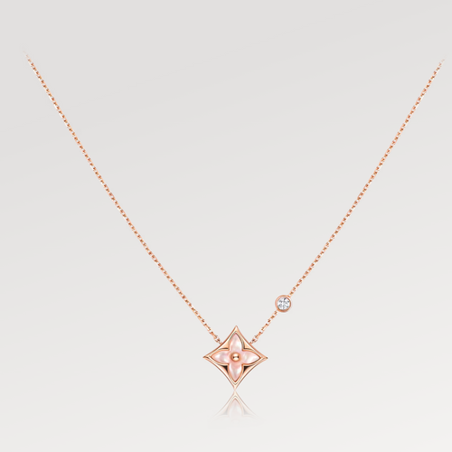 [AM]STAR PINK MOP 1 DIAMOND ROSE GOLD NECKLACE