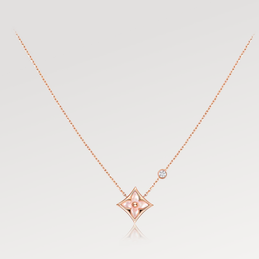 [AM]STAR PINK MOP 1 DIAMOND ROSE GOLD NECKLACE