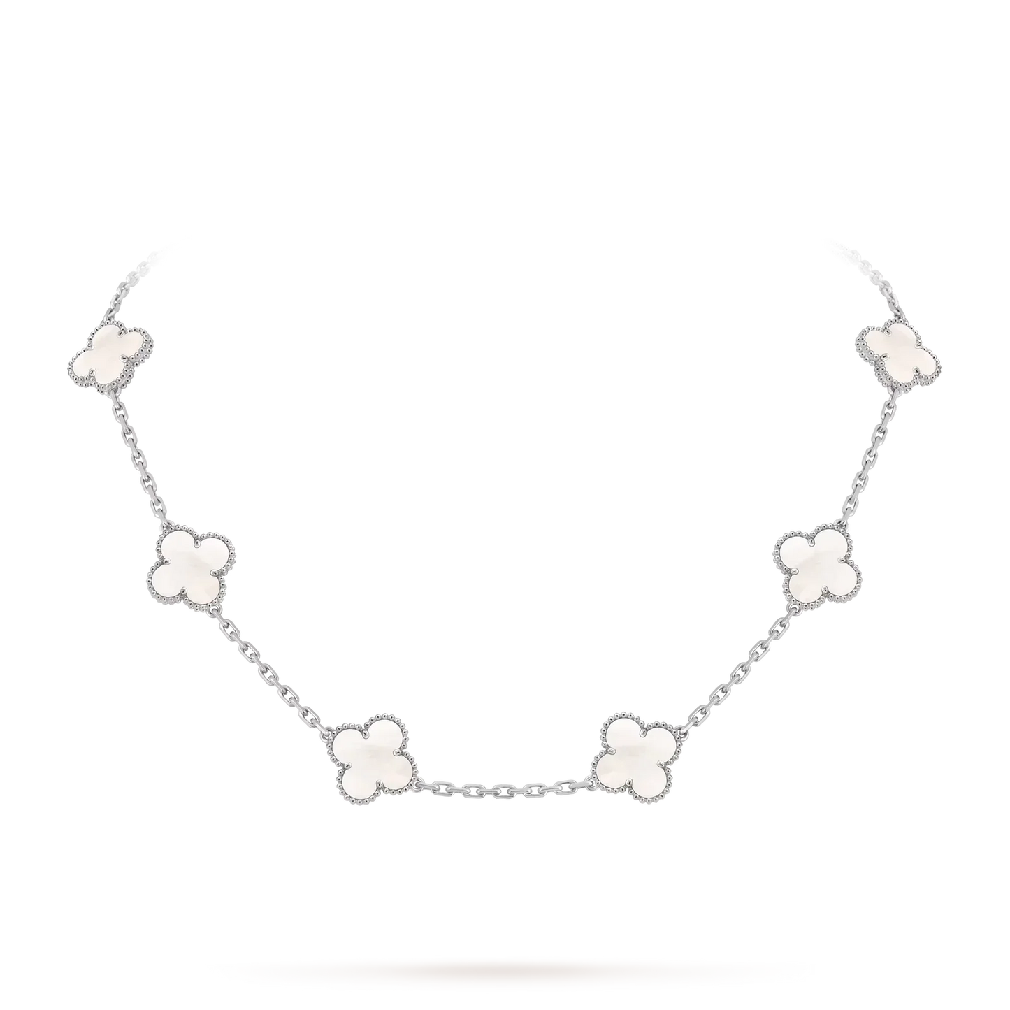 [AM]CLASSIC LUCKY 10-MOTIF CLOVER NECKLACE WHITE GOLD COLLECTION