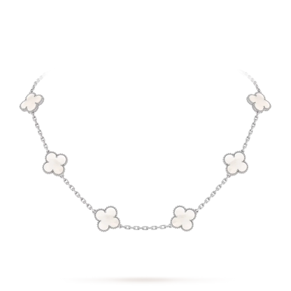 [AM]CLASSIC LUCKY 10-MOTIF CLOVER NECKLACE WHITE GOLD COLLECTION