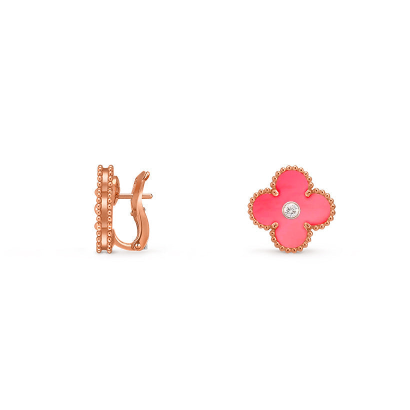 [AM]15MM CLOVER FLOWER STUD EARRINGS DIAMOND-ROSE GOLD COLLECTION